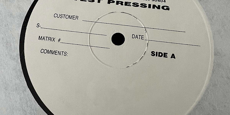 A typical test pressing label