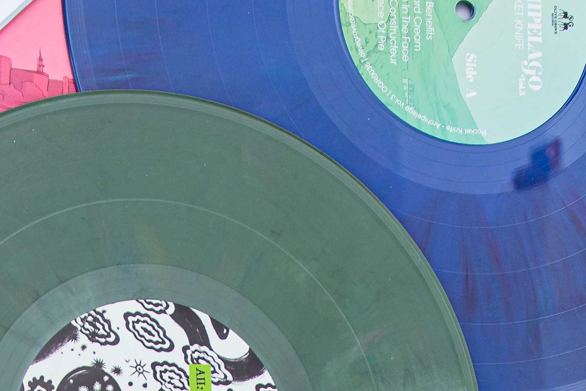 eco-mix green and blue vinyl record